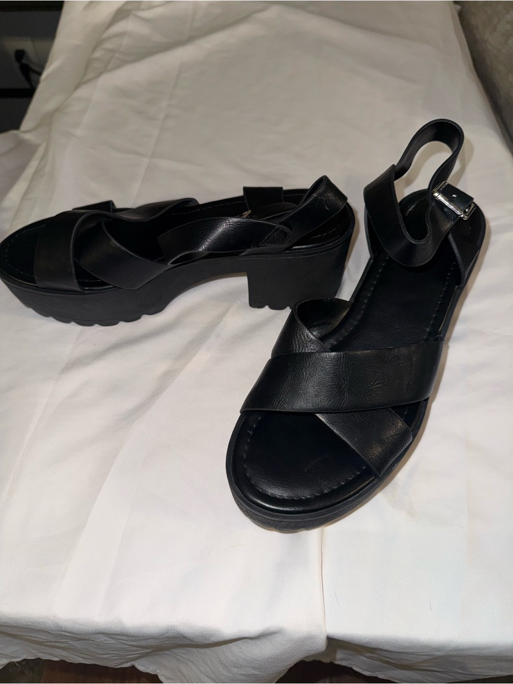 Soda Black Platform Cross-Strap Sandals
